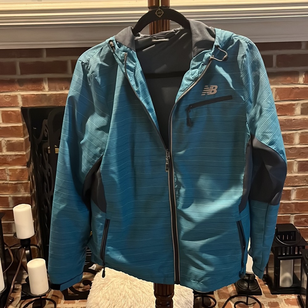 New Balance Teal and Gray Wind Breaker Hoodie Size:M Full Zipper.